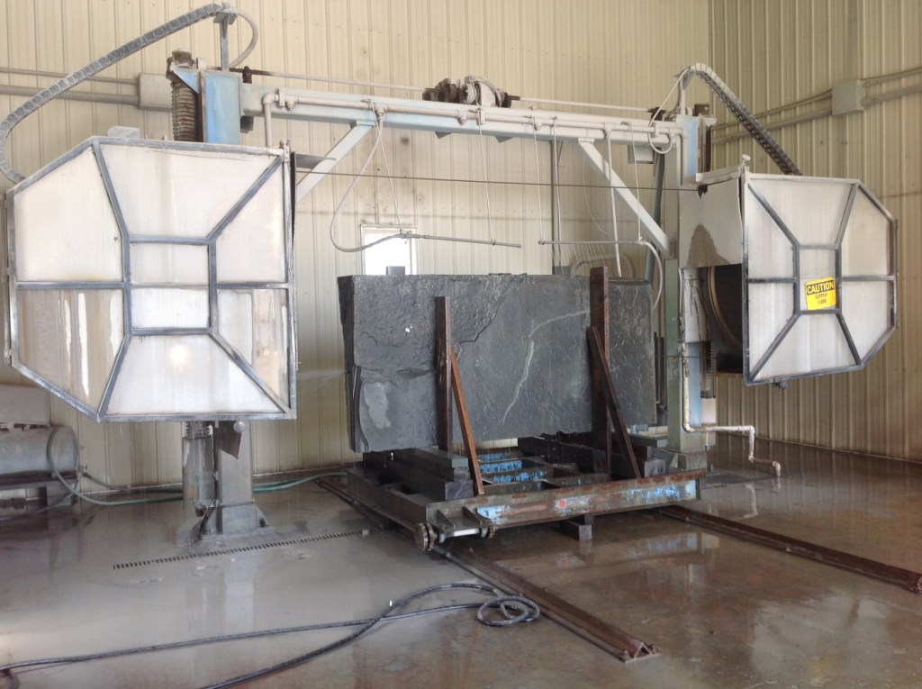 Slabs are cut using a wire saw